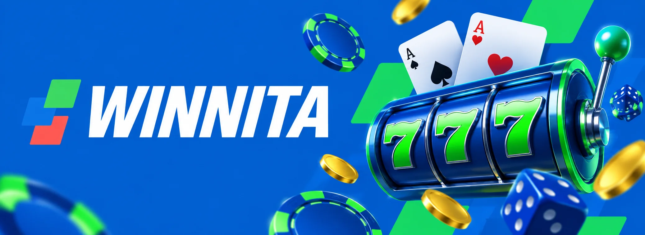 Marchio Winnita con lettering blu e dettaglio verde su fondo nero